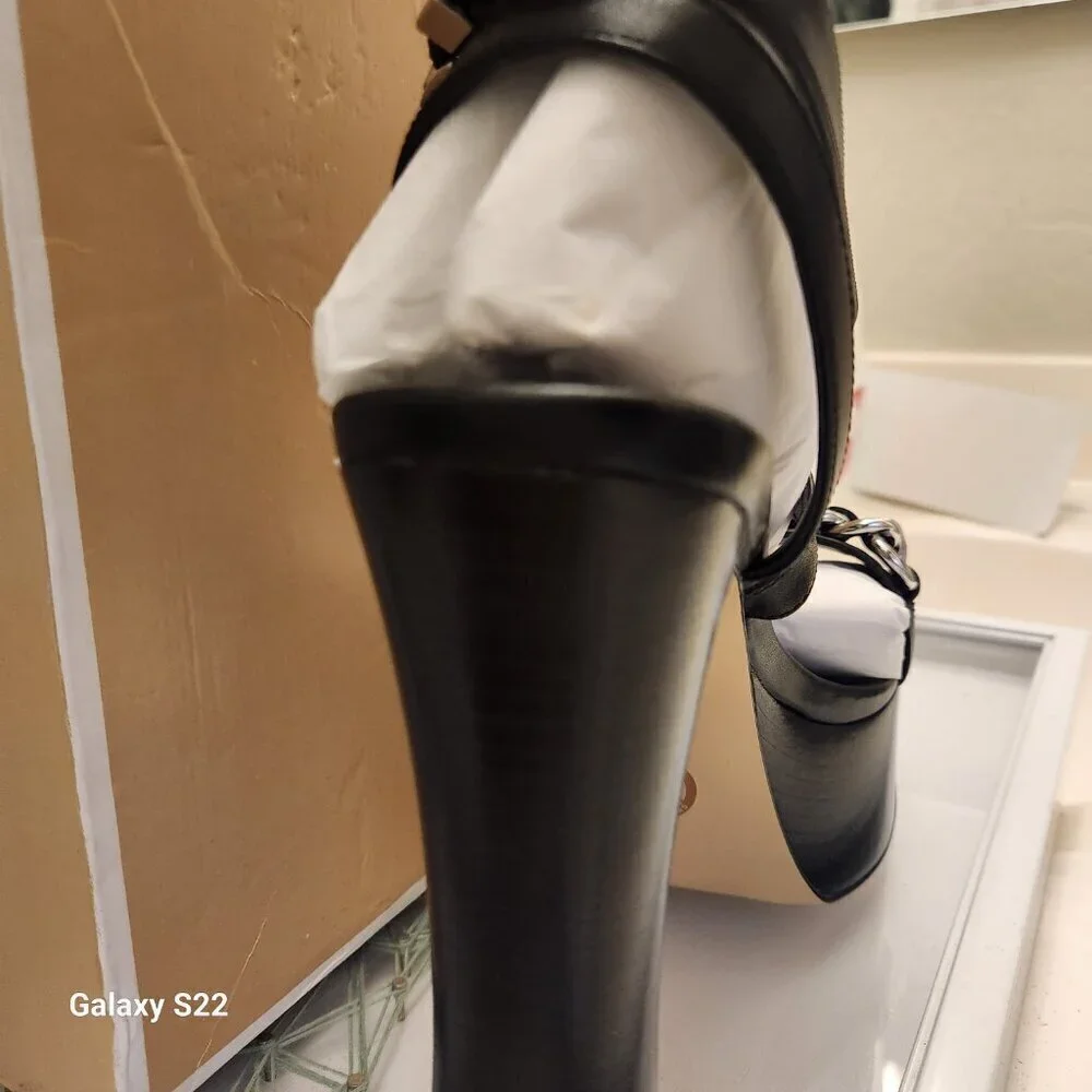 NWT Michael Kors Black Paola Chain Platform Black Leather 9.5. NIB - Picture 6 of 14